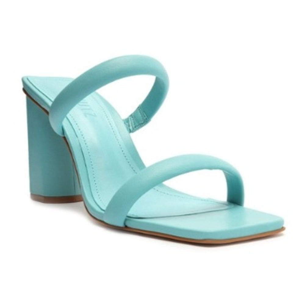 Schutz Sandals Ully Turquoise Blue Heeled Mule Size 7.5B Square Toe Slide